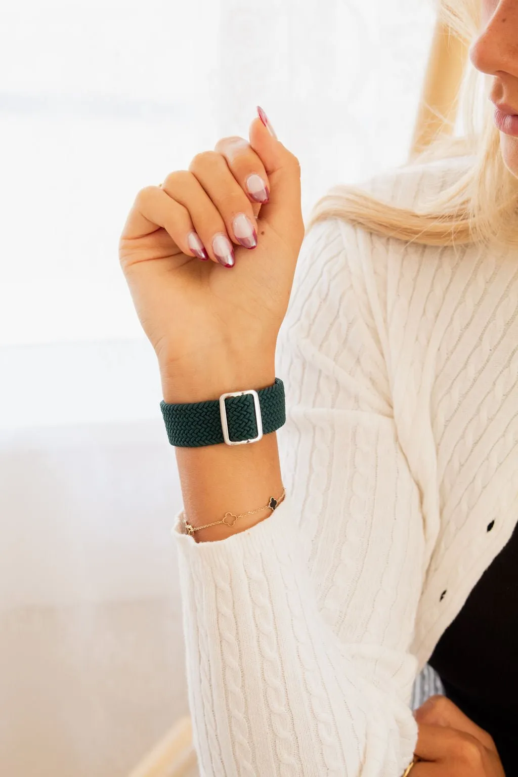 Teal Thick Weaved Adjustable Elastic Watch Band Andi
