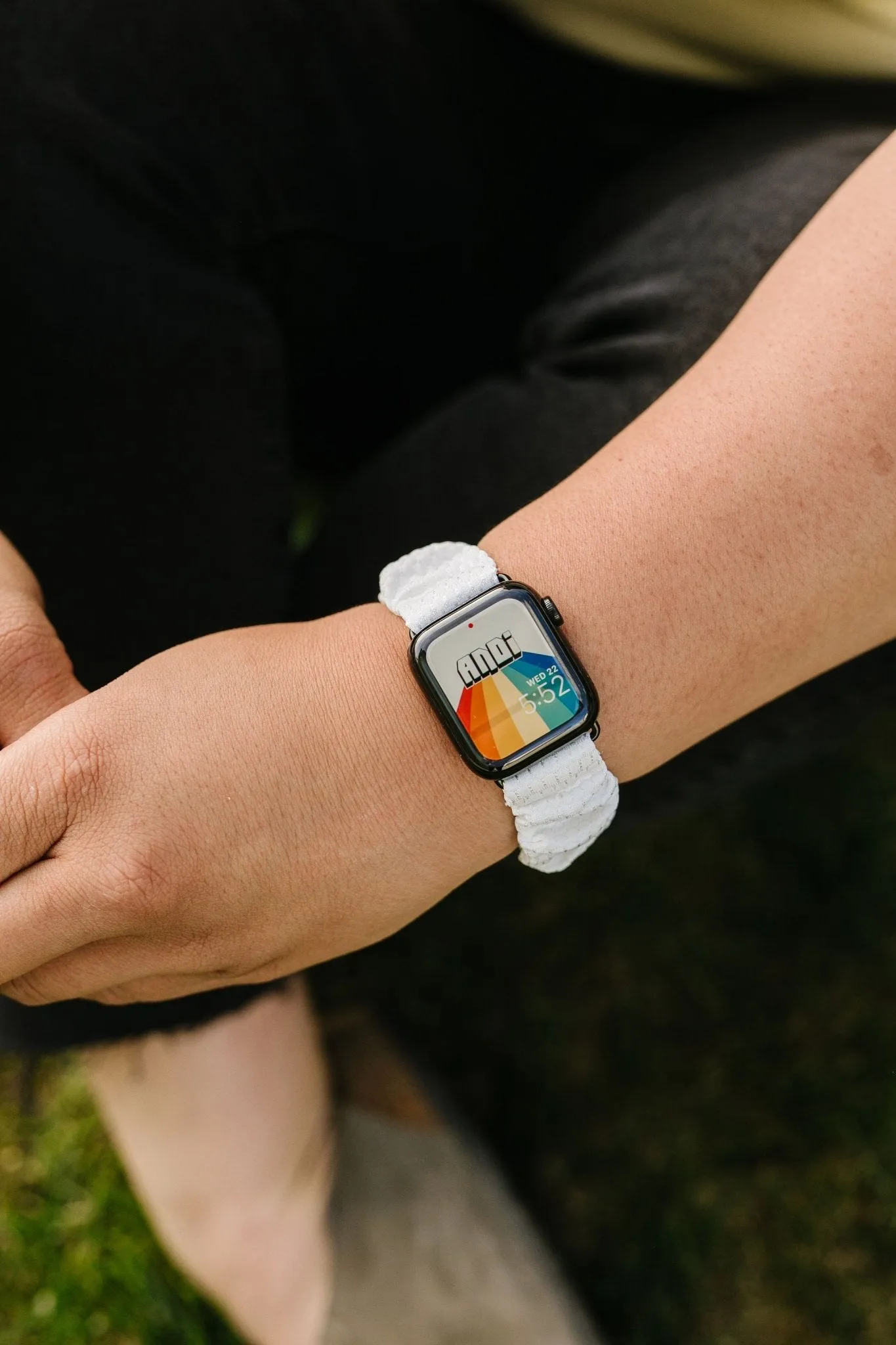 White Hexagon Athletic Scrunchie Band Compatible with Apple Watch Andi